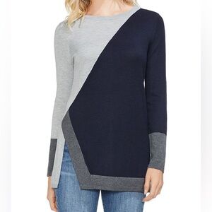 Vince Camuto Black and Grey Color- Block Tunic Sweater